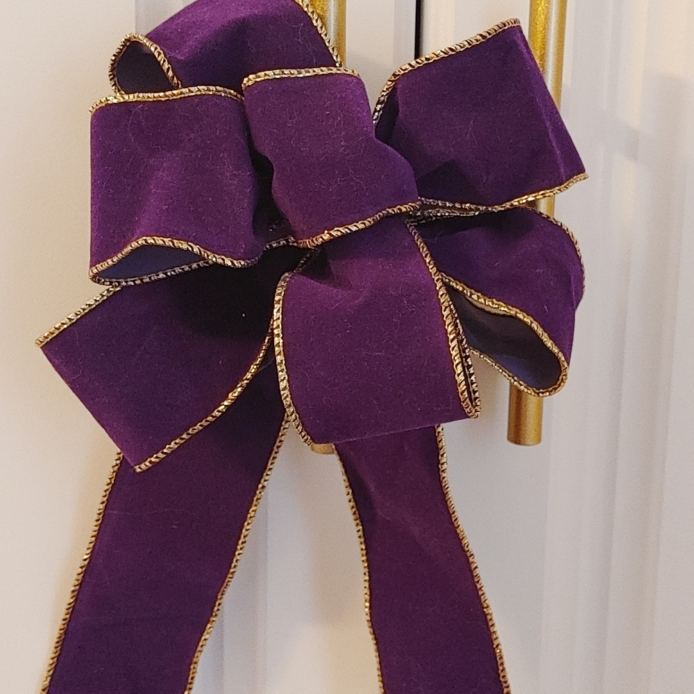 Purple Velvet Bow with Gold Trim 8pcs